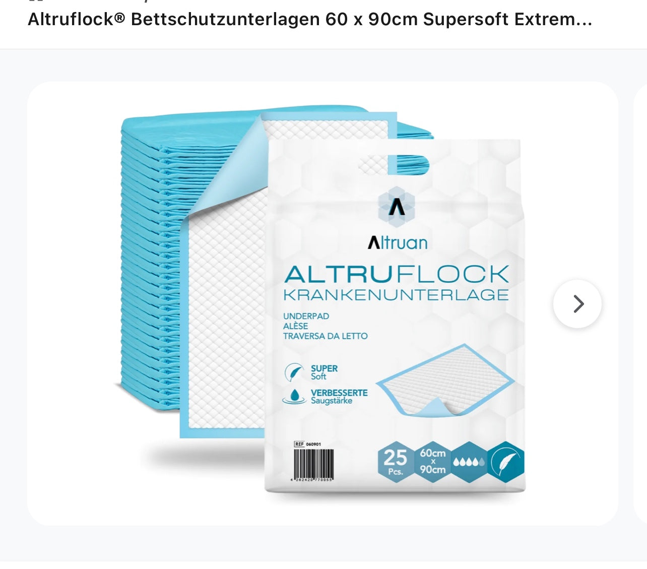Altruflock® Bettschutzunterlagen 60 x 90cm
Supersoft Extrem Saugfähig | Packung (25
Stück)